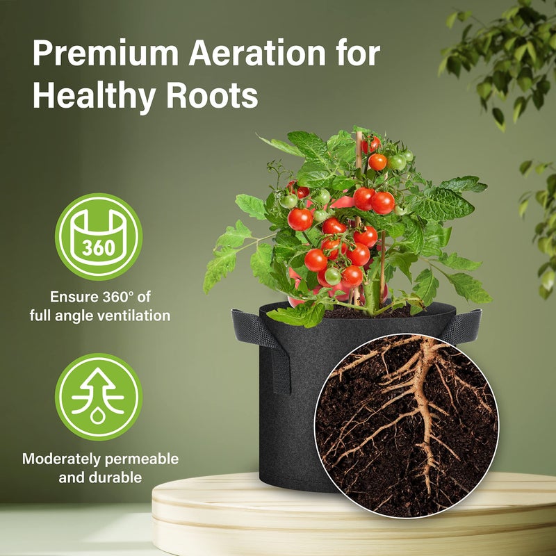 HealSmart Plant Grow Bags 3 Gallon, Tomoato Planter Pots 10-Pack with Handles, Aeration Nonwoven Fabric, Heavy Duty Gardening Planter for Vegetable, Herbs and Flowers, Black - Image 4